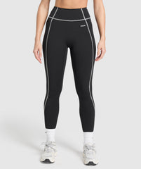 Retro Contrast Stitch Leggings Black/Light Grey