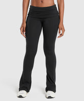 Foldover Flared Leggings Black