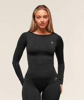 Everyday Seamless Wide Neck Long Sleeve Top Black