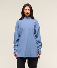 Covered Longline Cotton Long Sleeve Top Worn Blue