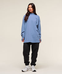 Covered Longline Cotton Long Sleeve Top Worn Blue
