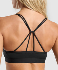 Ruched Strappy Sports Bra Black