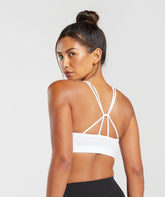Ruched Strappy Sports Bra White