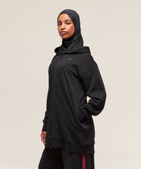 Covered Longline Zip Up Hoodie Black