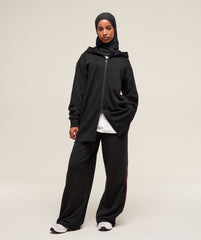 Covered Longline Zip Up Hoodie Black