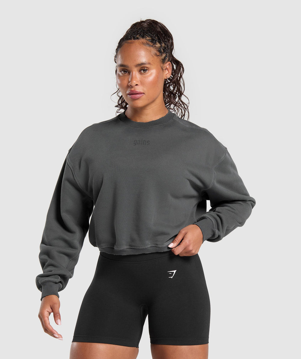 Gains Washed Loopback Crew Neck Asphalt Grey/Black