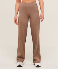 Ribbed Cotton Straight Leg Pants Mocha Mauve/Black