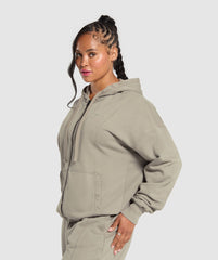 Power Oversized Zip Hoodie Linen Brown/Acid Wash
