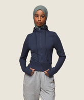 GS x Leana Deeb Hooded Midi Top Midnight Blue