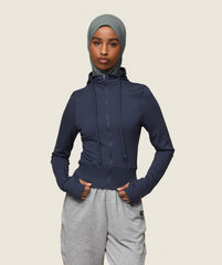 GS x Leana Deeb Hooded Midi Top Midnight Blue