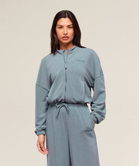 Waffle Midi Zip Up Jacket Iron Blue