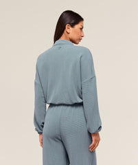 Waffle Midi Zip Up Jacket Iron Blue