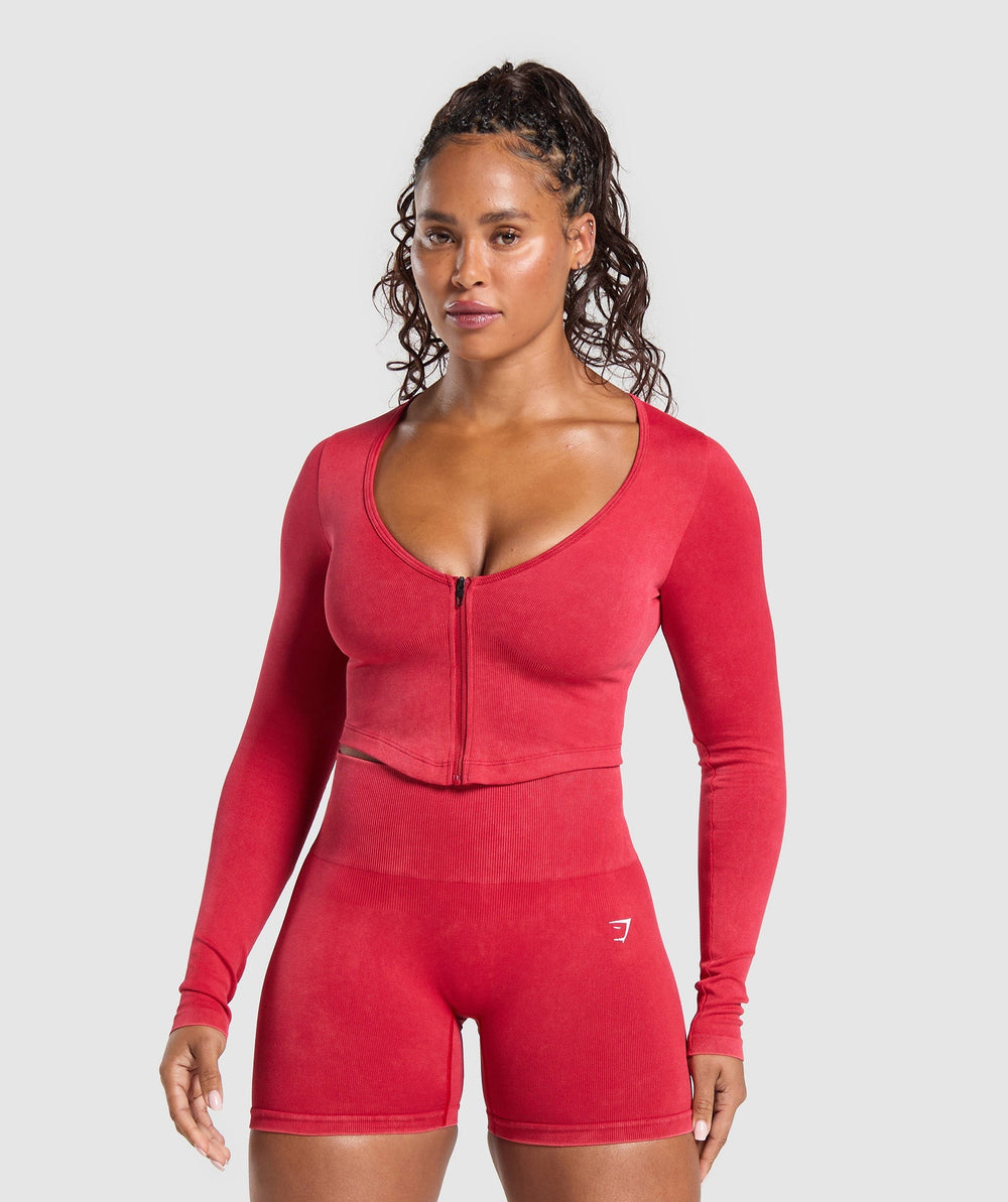 Gains Seamless Washed Zip Up Jacket Carmine Red