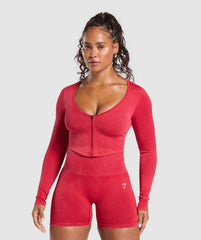Gains Seamless Washed Zip Up Jacket Carmine Red