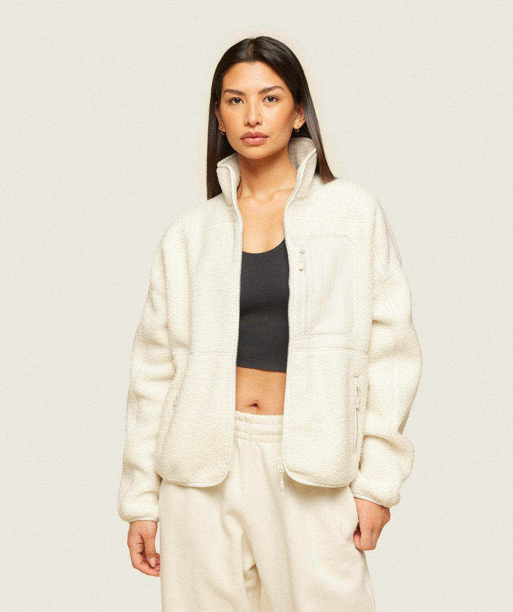 everywear Zip Up Sherpa Jacket Oat White