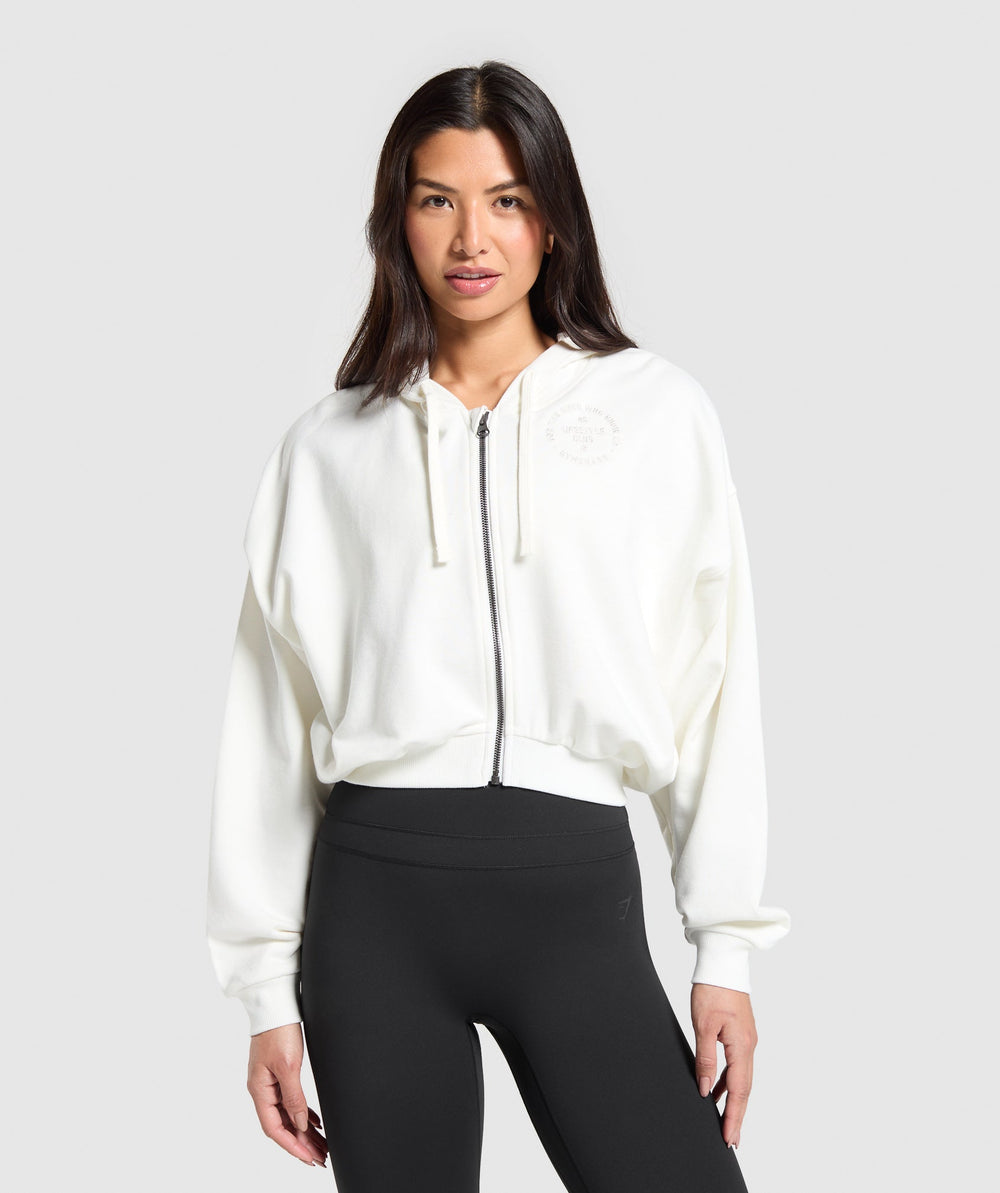 Lifestyle Club Graphic Zip Up Hoodie Soft White