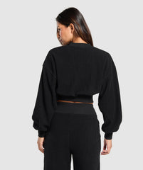 Cropped Cord Sweater Black