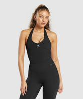 Halter Neck Cami with Shelf Black