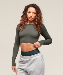 Everyday Seamless Long Sleeve Crop Top Strength Green