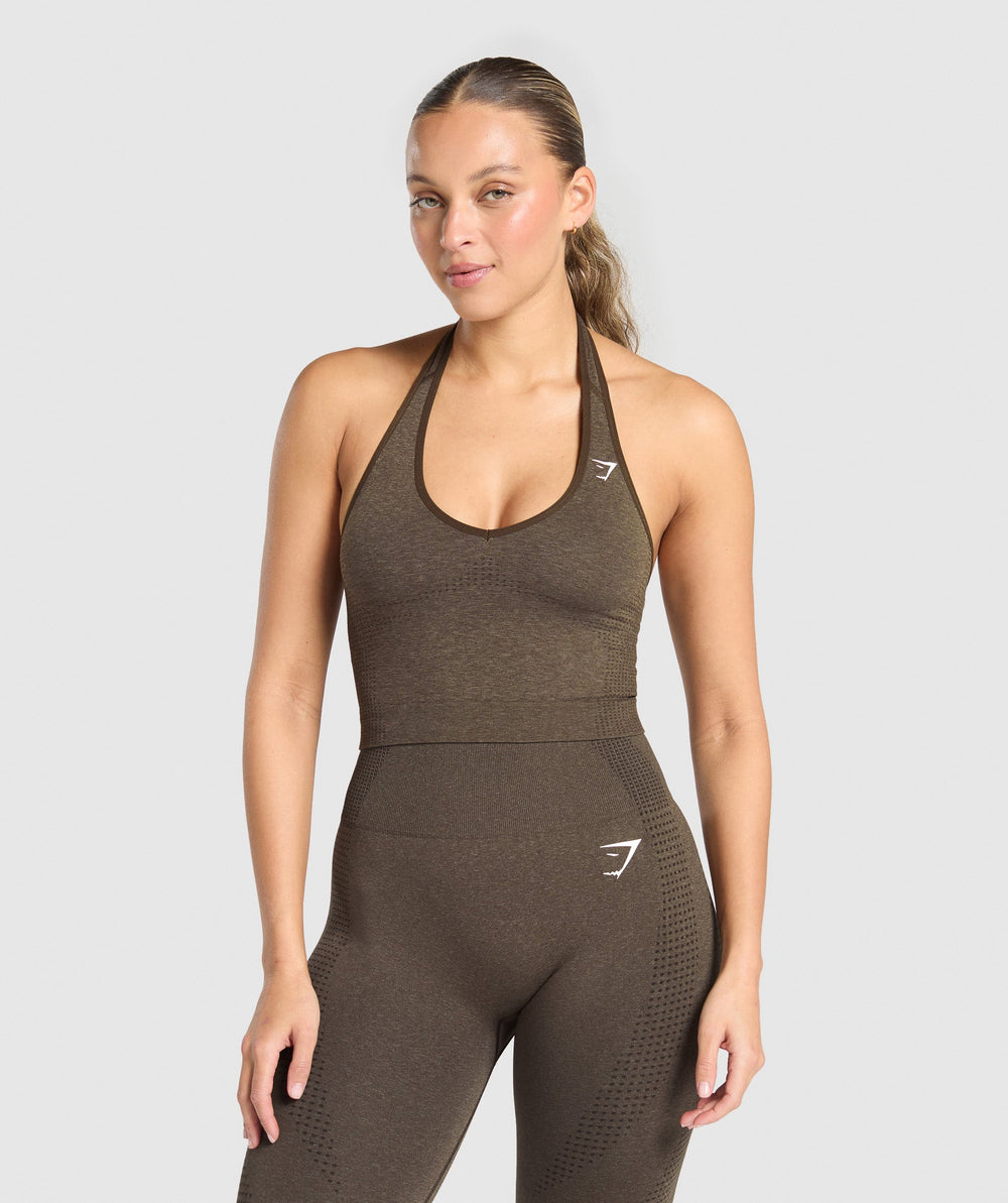 Vital Halter Neck Tank With Shelf Penny Brown Marl