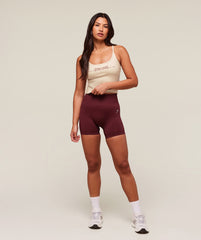Ribbed Cotton Midi Shelf Tank Oat White/Burgundy Brown