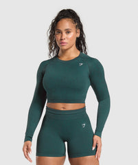 Adapt Fleck Seamless Long Sleeve Crop Top Darkest Teal/Functional Teal