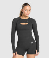 Vital Long Sleeve Cut Out Top Black Marl