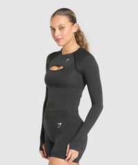 Vital Long Sleeve Cut Out Top Black Marl