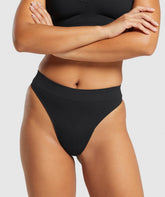 Seamless High Leg Thong Black