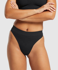 Seamless High Leg Thong Black