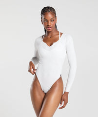 Ribbed Cotton Long Sleeve Bodysuit White Marl