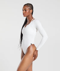 Ribbed Cotton Long Sleeve Bodysuit White Marl