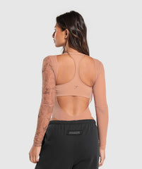 Elevate Tattoo Graphic Mesh Bodysuit Autumn Brown
