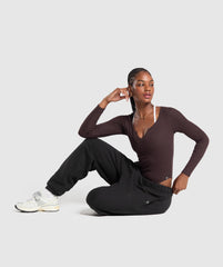 Ribbed Cotton Long Sleeve Bodysuit Brown Marl