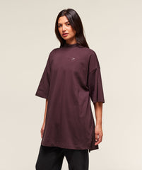 Covered Longline Cotton T-Shirt Cherry Purple
