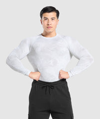 Geo Seamless Long Sleeve T-Shirt White/Light Grey