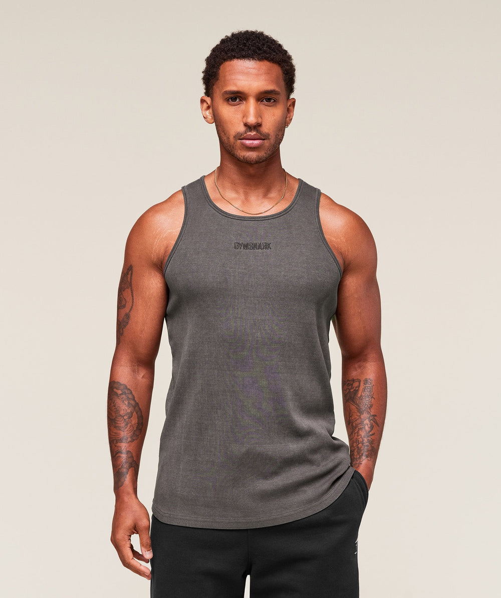 Washed Premium Ribbed Tank Onyx Grey