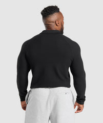 Long Sleeve Waffle Polo Shirt Black
