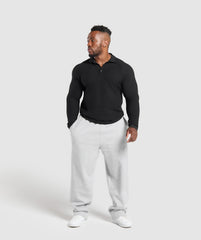 Long Sleeve Waffle Polo Shirt Black
