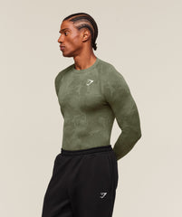 Geo Seamless Long Sleeve T-Shirt Core Olive/Deep Olive Green