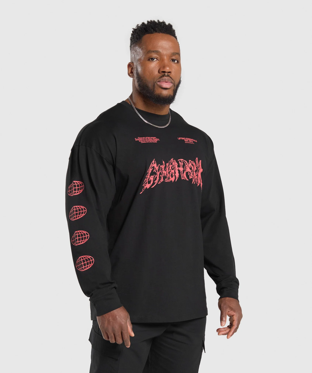 Metal Lifting Graphic Long Sleeve T-Shirt Black