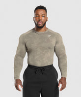 Geo Seamless Long Sleeve T-Shirt Linen Brown/Camo Brown