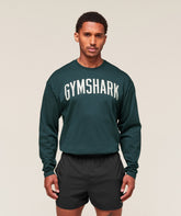 Worn Graphic Long Sleeve T-Shirt Deep Petrol Blue