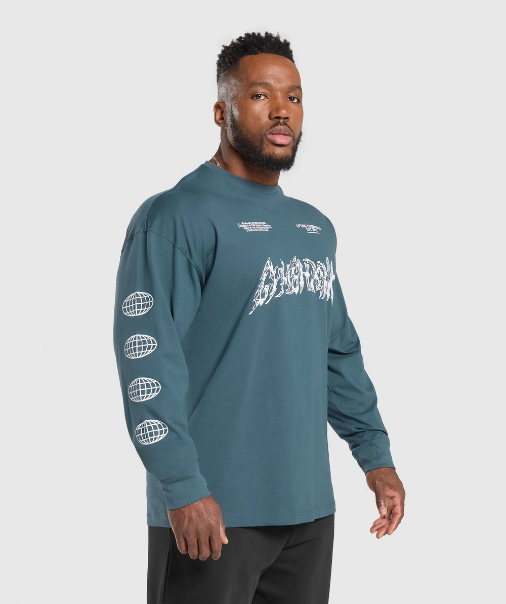 Metal Lifting Graphic Long Sleeve T-Shirt Cargo Blue