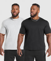 T-Shirt 2 Pack Black/Light Grey Marl