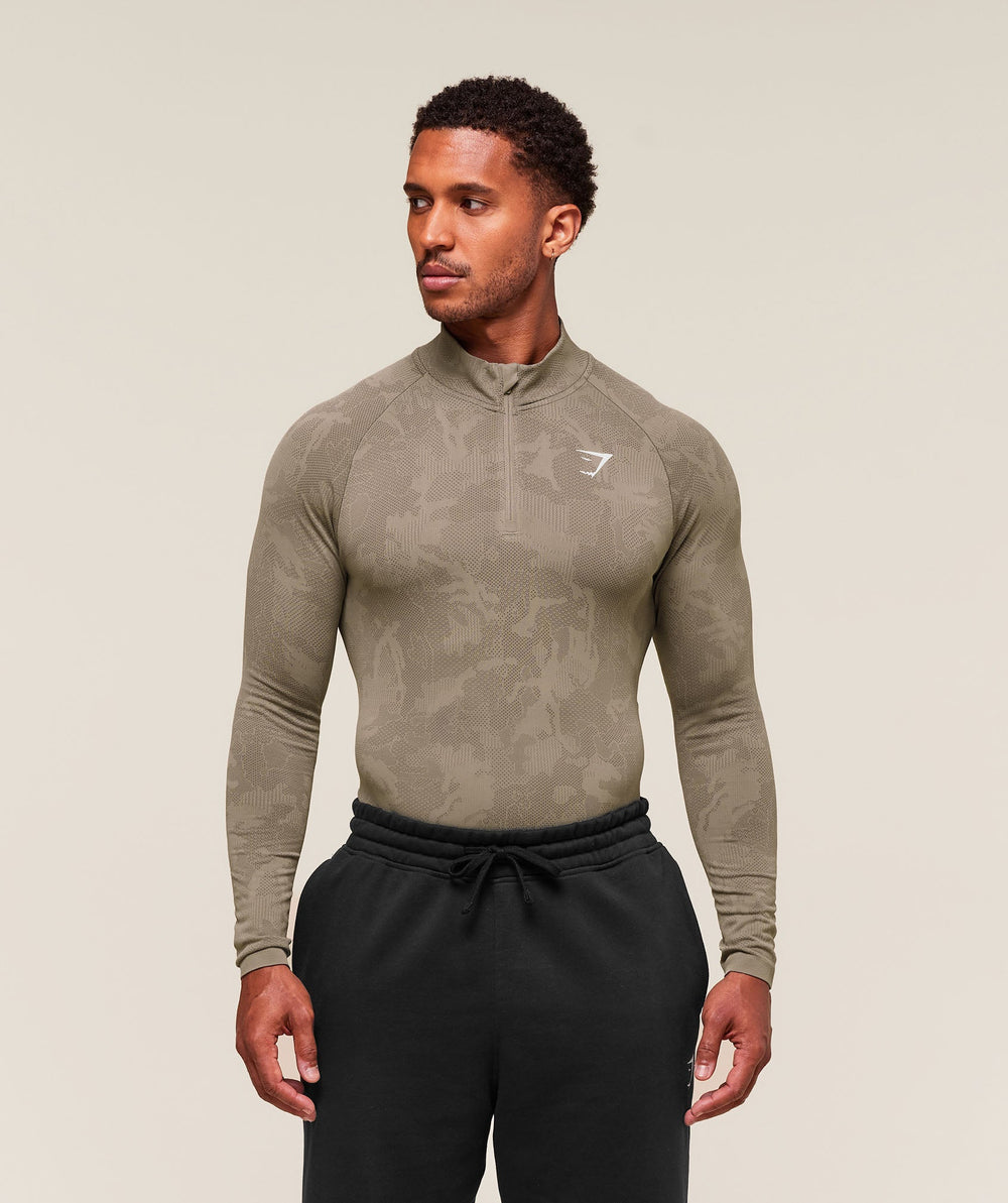 Geo Seamless 1/4 Zip Linen Brown/Camo Brown