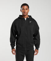 Crest Oversized Zip Up Hoodie Black