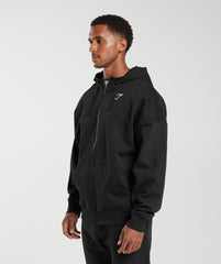 Crest Oversized Zip Up Hoodie Black