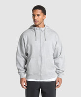 Crest Oversized Zip Up Hoodie Light Grey Core Marl