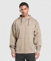 Crest Oversized Zip Up Hoodie Lifestyle Brown